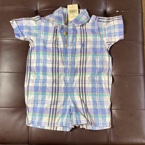 NWT Vintage Ralph Lauren 3-6 Month Baby Blue Plaid Button One Piece Outfit